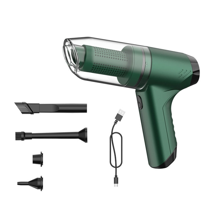 Handheld car vacuum cleaner, dark green cordless blower and suction with front nozzle