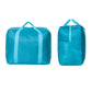 Turquoise portable storage bag with front zip pocket, shown in two angles