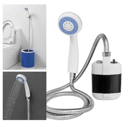 Portable electric shower head with flexible hose and rechargeable power unit