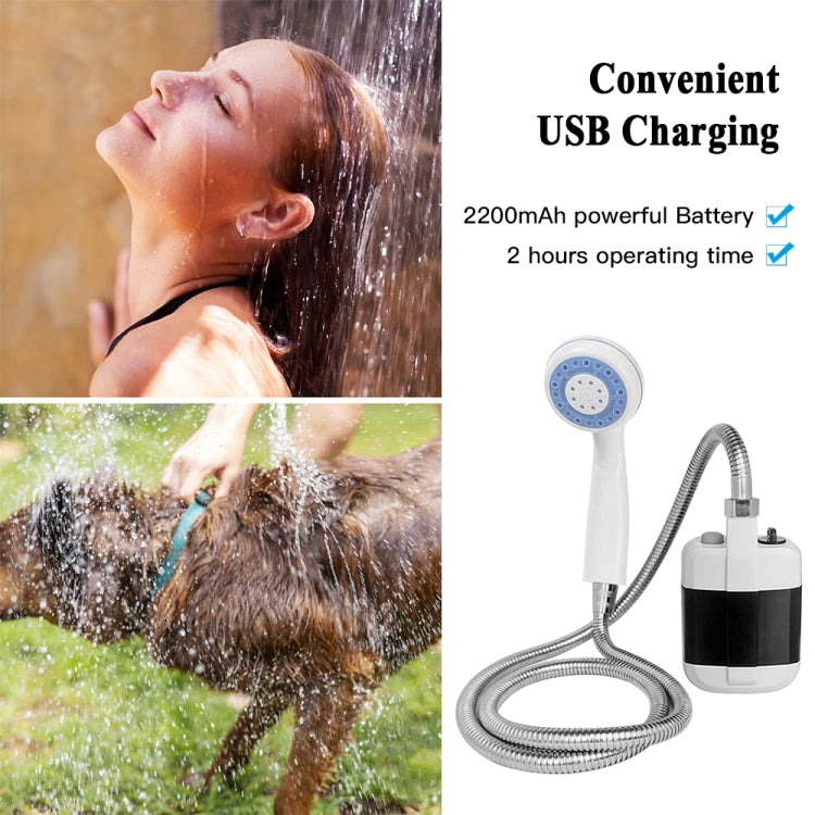 Portable electric shower head spraying water with connected rechargeable hand unit