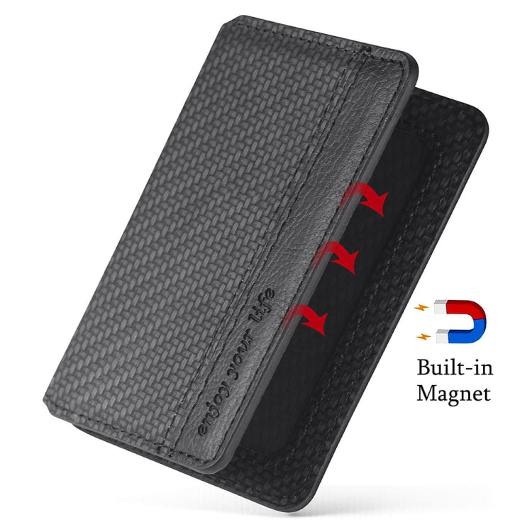 Black foldable phone card holder with built-in magnet bracket