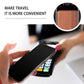 Adhesive phone back card bag with brown textured pocket and holder bracket