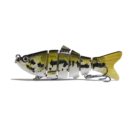 10cm multi-sectional fishing lure with scale pattern and treble hooks, dark green camouflage