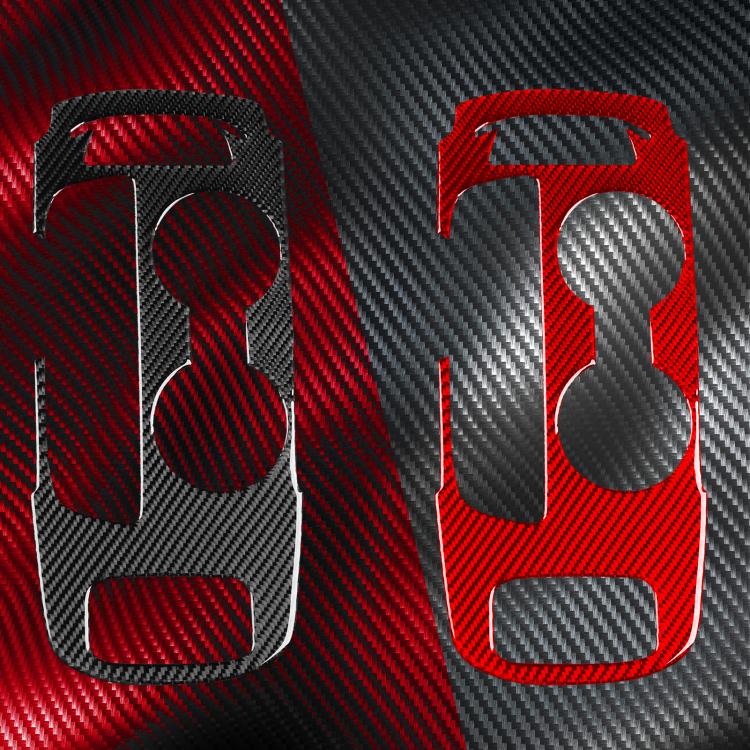 Close-up of red and black carbon-fiber style gear panel sticker with cutouts