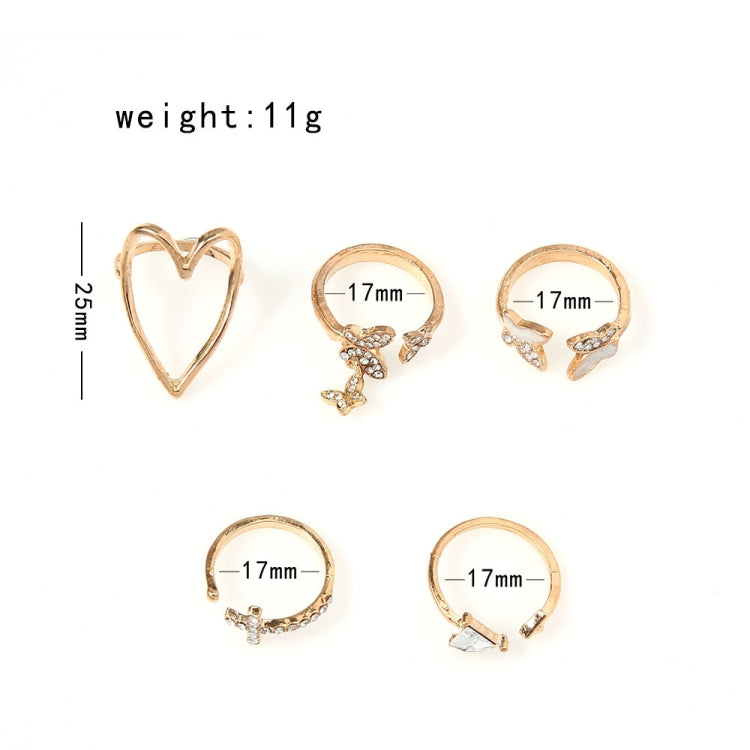Gold-tone hollow heart and butterfly knuckle rings, 17mm size, 11g total