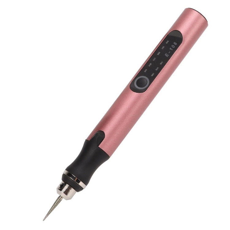 Rose gold mini electric drill pen with metal engraving tip and control display