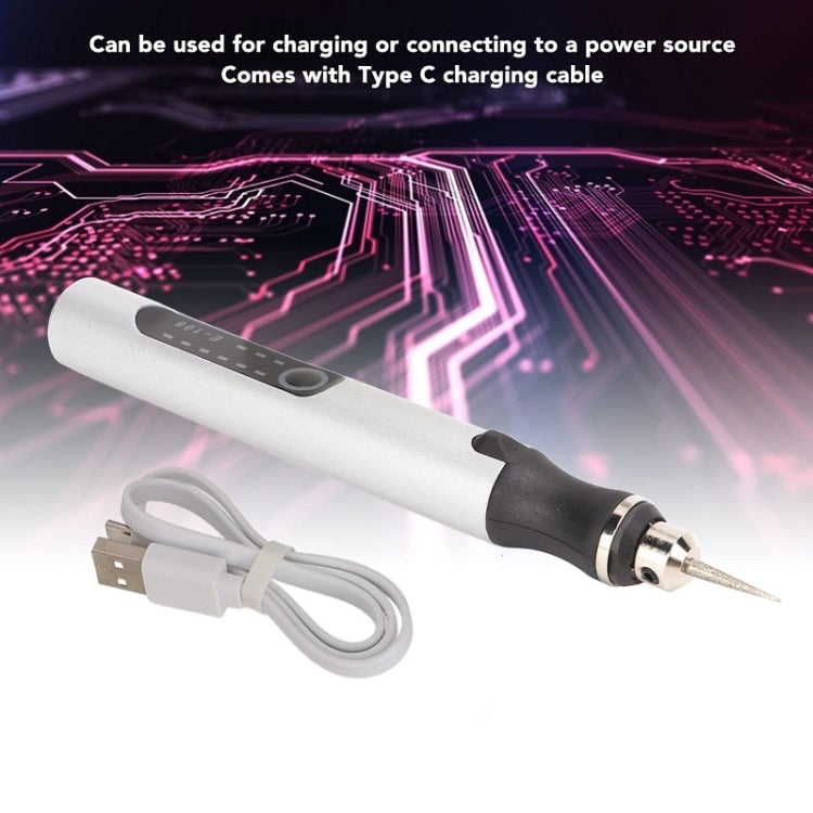 Silver mini electric drill pen with Type C charging cable and metal tip