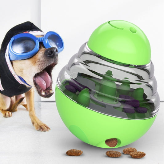 Green tumbler ball dog food leakage toy with transparent center and treat holes
