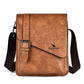 Light brown vintage crossbody messenger bag with front flap and adjustable strap