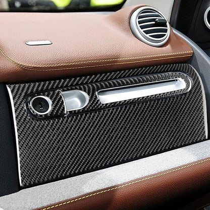 Glove box sticker set with black carbon fiber texture and silver trim