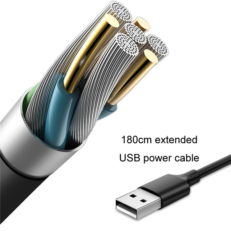 Double-head car USB fan with extended USB power cable, close-up of connectors.