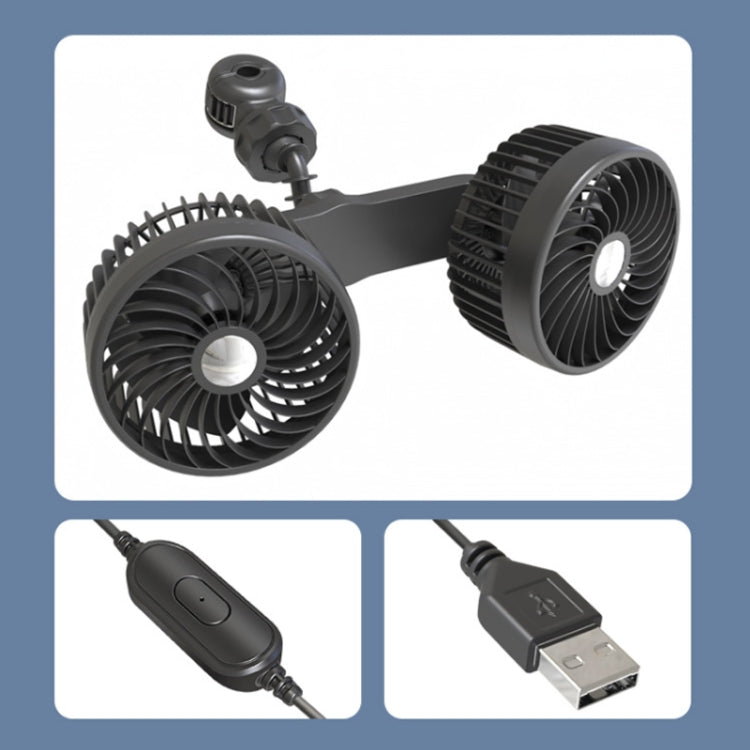 Dual car fans with USB cable and inline power switch
