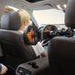 Dual-head car USB fan mounted to rear seat with cigarette-lighter power adapter