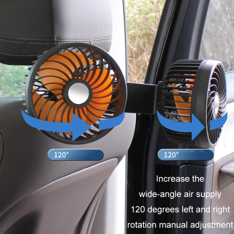 Dual car fan swivels left and right for wide-angle airflow