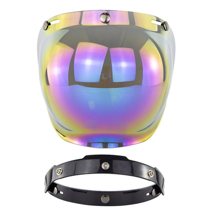 Motorcycle helmet windproof lens with bracket, iridescent rainbow mirrored finish