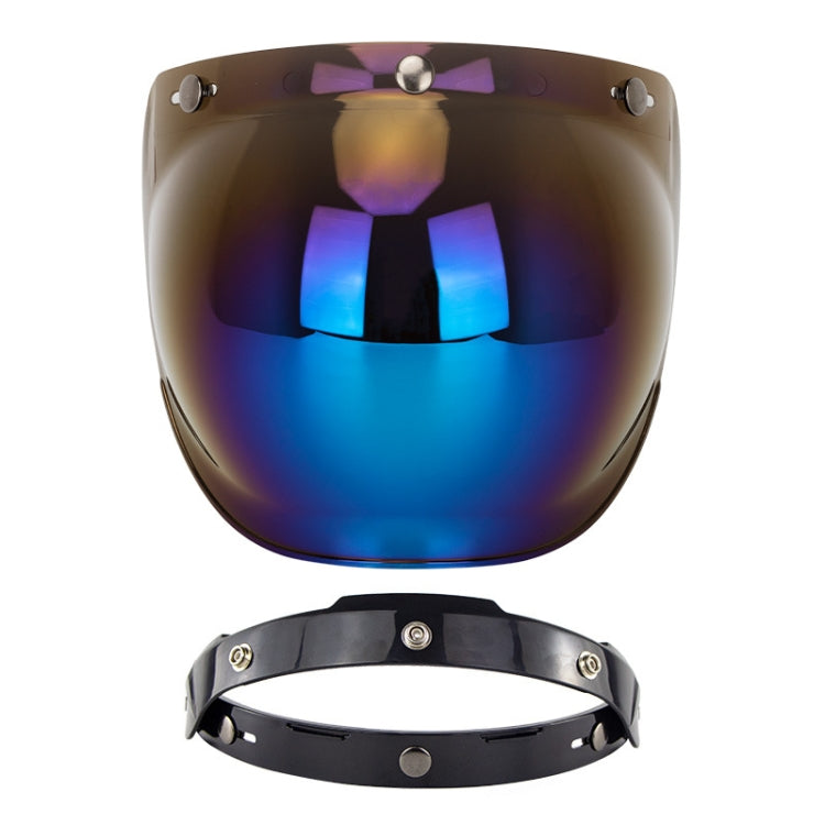 Motorcycle helmet windproof lens with bracket, blue-purple iridescent mirrored visor