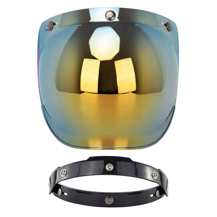 Motorcycle helmet windproof lens with bracket, gradient blue and gold mirrored visor