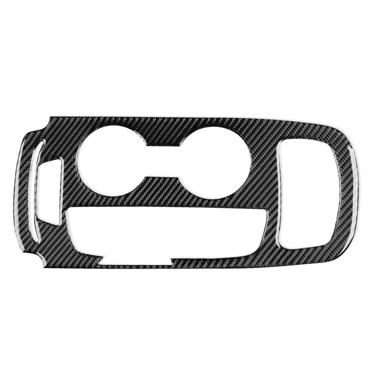 Black carbon-fiber gear panel sticker with cutouts for shifter and cup holders