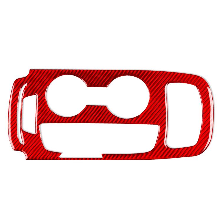 Red carbon-fiber gear panel sticker with cutouts for shifter and cup holders