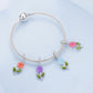 Color-changing rose bead charm bracelet with silver chain and multicolor enamel flowers