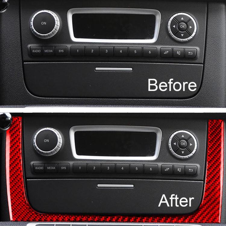 Red carbon-fiber CD panel cover installed on Smart Fortwo radio console
