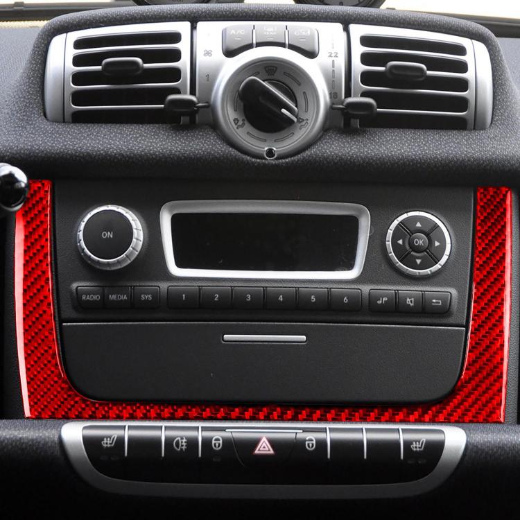 Red carbon-fiber CD panel cover installed on Smart Fortwo center console