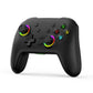 All-black wireless gamepad controller with rainbow ring thumbsticks and face buttons