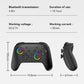 Black wireless gamepad controller with rainbow thumbstick rings and side view