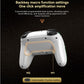 White game controller with rear paddles and textured grip, showing macro button area