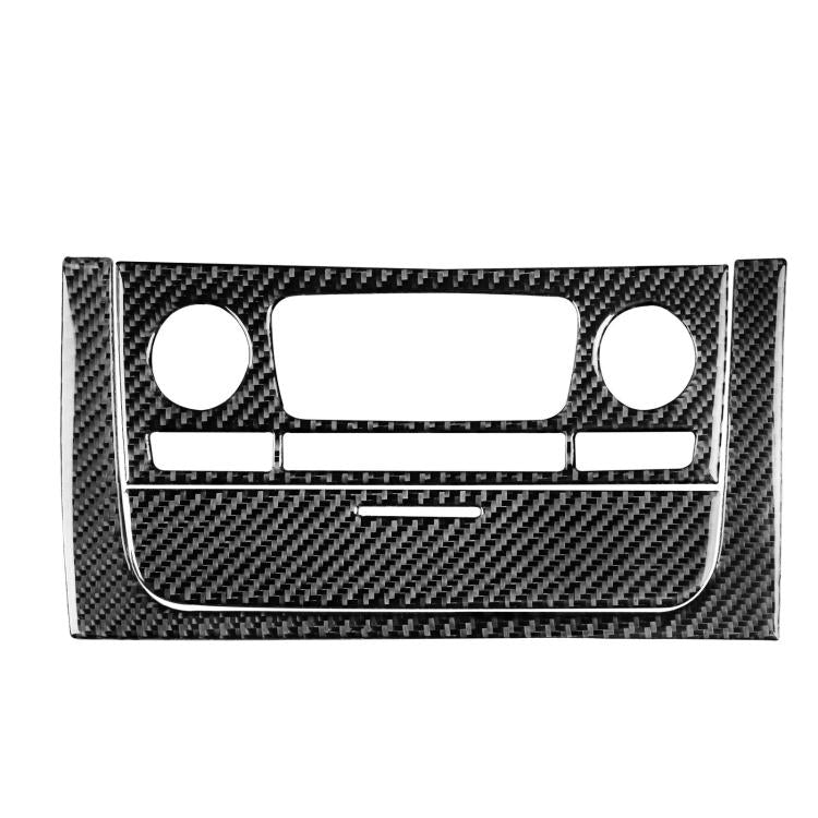 Black carbon-fiber style dashboard CD panel cover with cutouts for buttons and screen