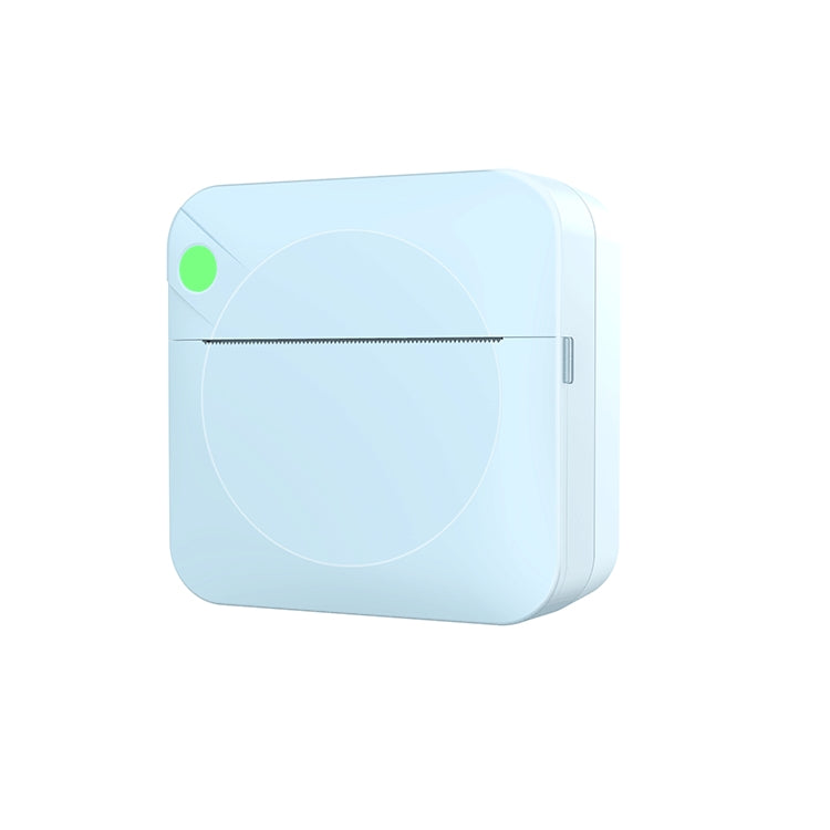 Blue pocket label printer, compact thermal design with front print slot