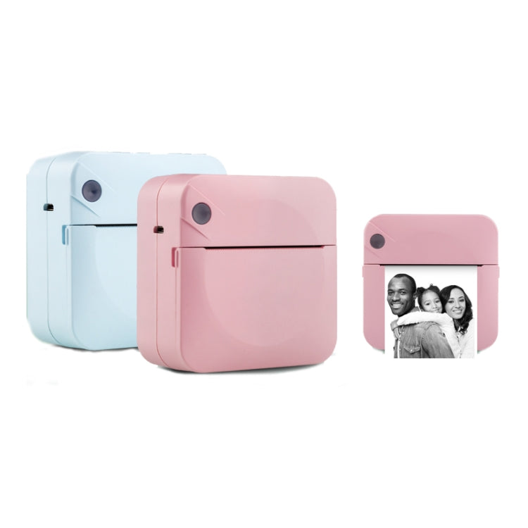 Compact pocket label printers in blue and pink with a small printed photo