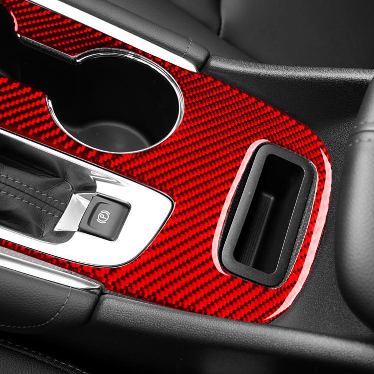 Red carbon-fiber style gear panel sticker applied along center console