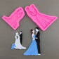 Bride and groom silicone mold set, two pink cavities for bride and groom silhouettes