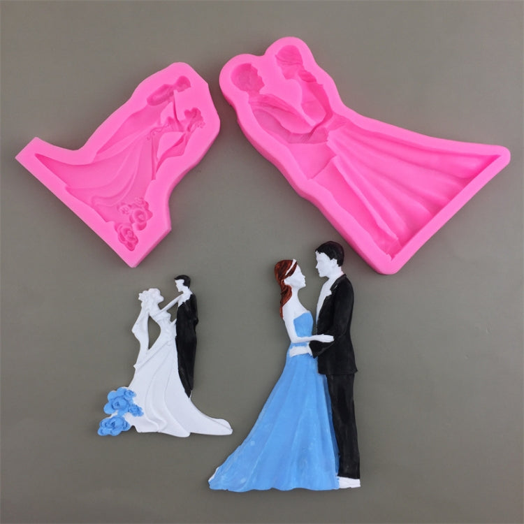 Bride and groom silicone mold set, two pink cavities for bride and groom silhouettes