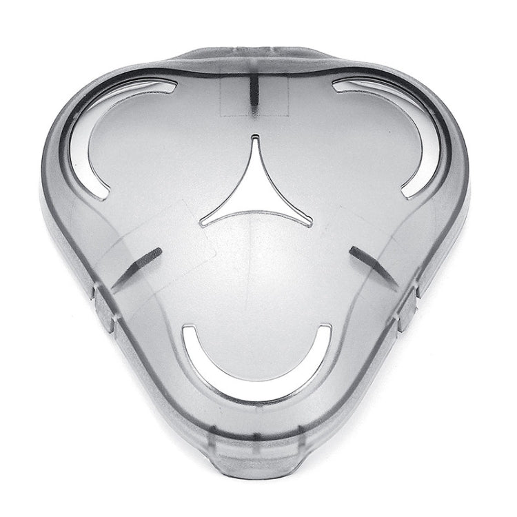 Silver shaver head protection cap cover with three curved cutouts and side clips