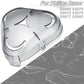 Silver shaver head protection cap cover, angled view, with three curved cutouts