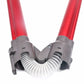 Grey accordion joint and end connectors connecting two red extension rods