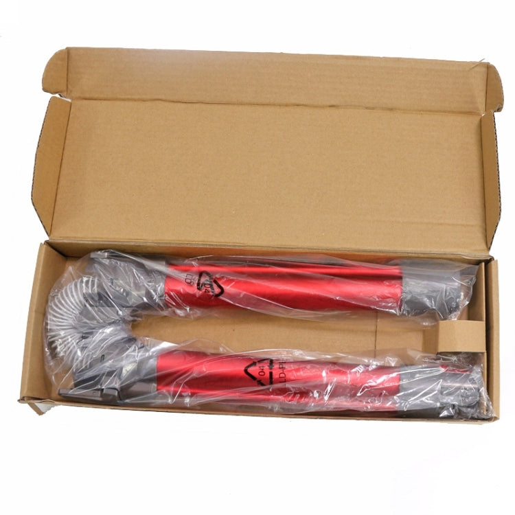 Foldable red extension rods packed in box with protective plastic covering