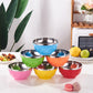 Assorted colorful double-layer stainless steel bowls with reflective lids for kids