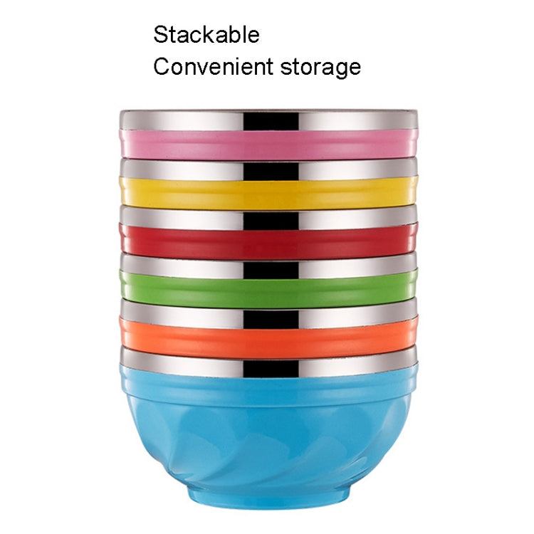 Stackable colorful stainless steel kids bowls with shiny metal rim layers