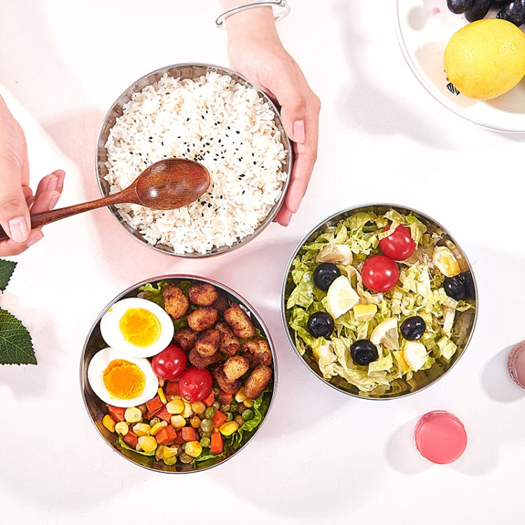 Double-layer stainless steel kids meal bowls, salads and rice with eggs inside