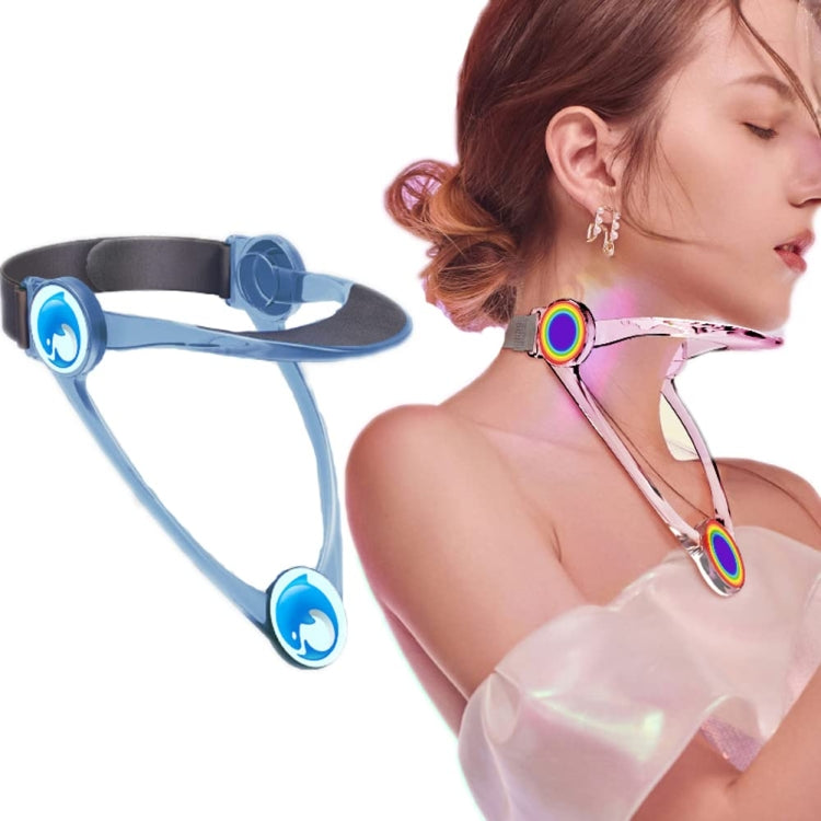 Blue adjustable neck brace with padded collar and two flexible support loops.