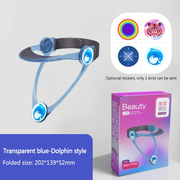 Adjustable neck brace with blue translucent strap and dark headband, adjustable fit