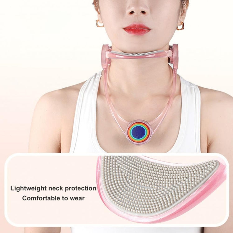 Pink adjustable neck brace with mesh protective pad and colorful oval support rings.