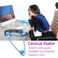 Blue adjustable neck brace worn around the neck with cushioned strap supports.