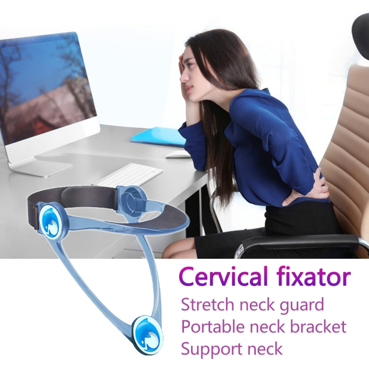 Blue adjustable neck brace worn around the neck with cushioned strap supports.