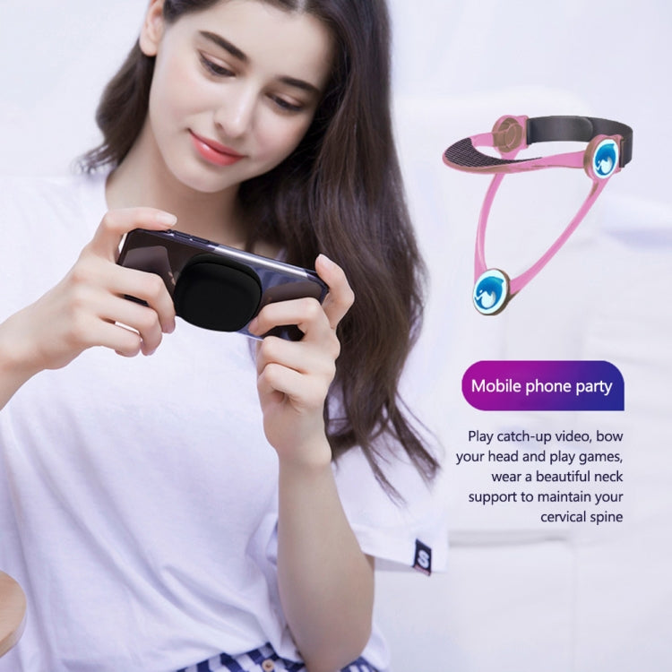 Adjustable neck brace with pink straps and dark band, visible adjustment rings