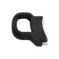Heat-resistant pot handle ear, black rubber with silver metal insert
