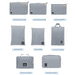 Light blue travel storage bag set with multiple sizes and zip closures